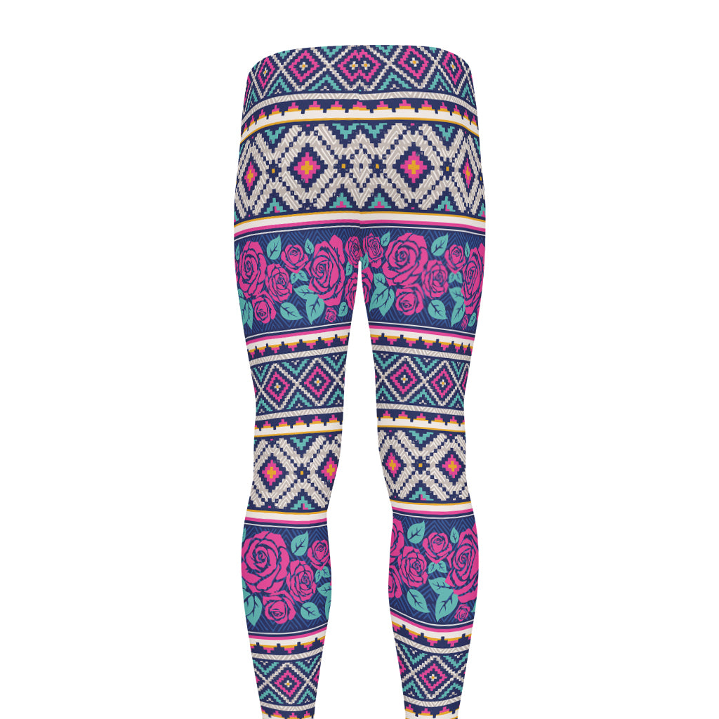Native Tribal Ethnic Rose Pattern Print Men's leggings