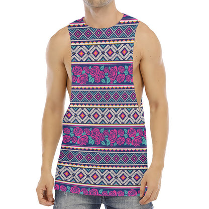 Native Tribal Ethnic Rose Pattern Print Men's Muscle Tank Top
