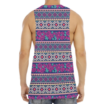 Native Tribal Ethnic Rose Pattern Print Men's Muscle Tank Top