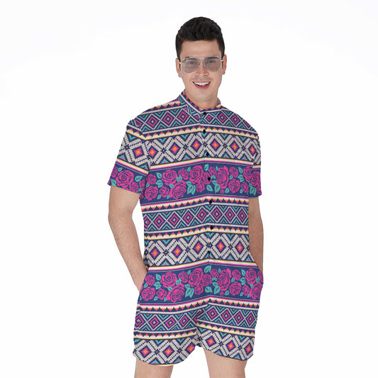 Native Tribal Ethnic Rose Pattern Print Men's Rompers