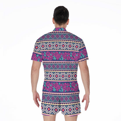 Native Tribal Ethnic Rose Pattern Print Men's Rompers