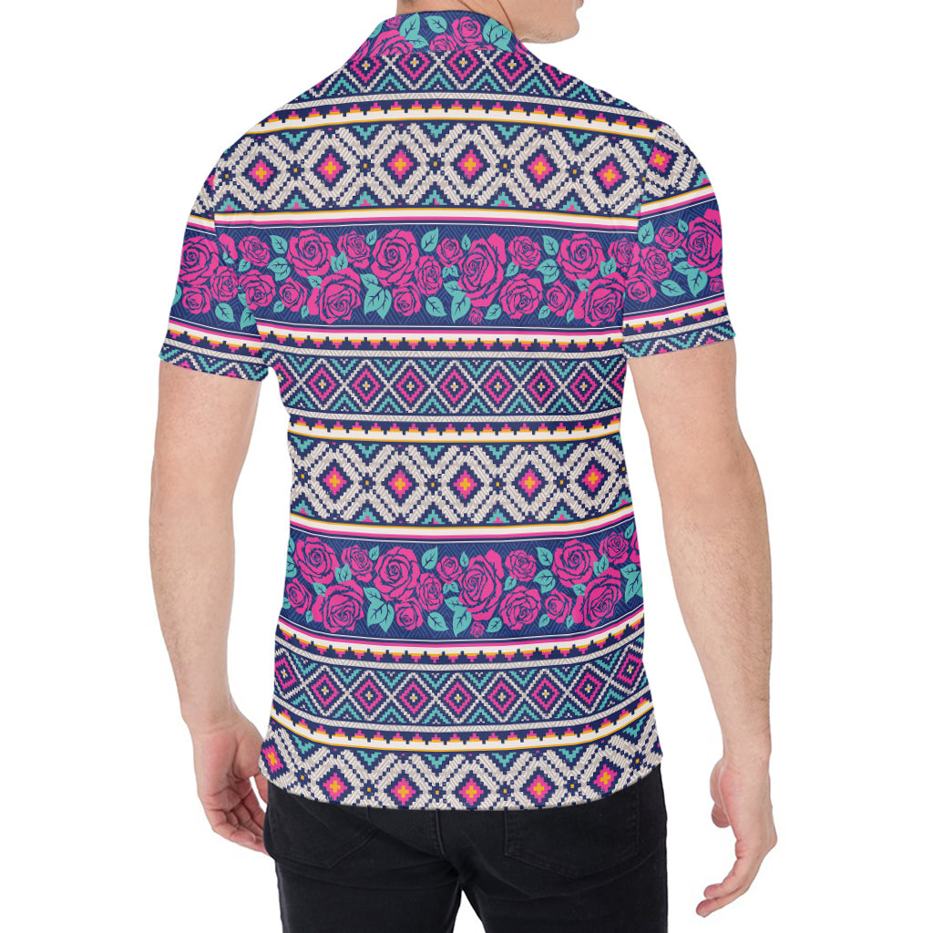 Native Tribal Ethnic Rose Pattern Print Men's Shirt