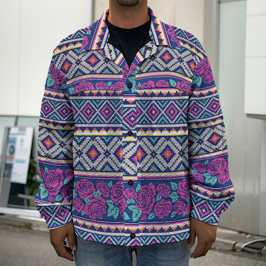 Native Tribal Ethnic Rose Pattern Print Men's Shirt Jacket
