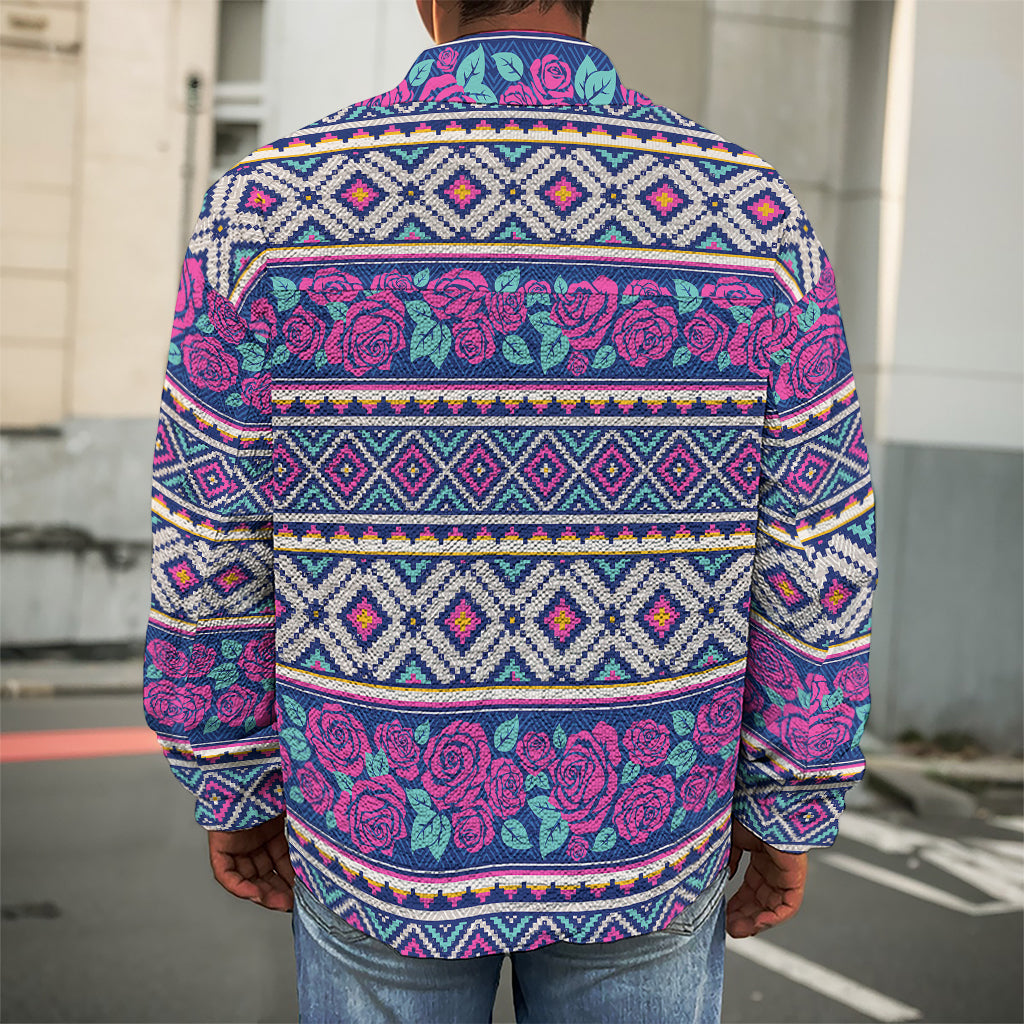 Native Tribal Ethnic Rose Pattern Print Men's Shirt Jacket