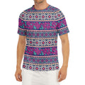 Native Tribal Ethnic Rose Pattern Print Men's Short Sleeve Rash Guard