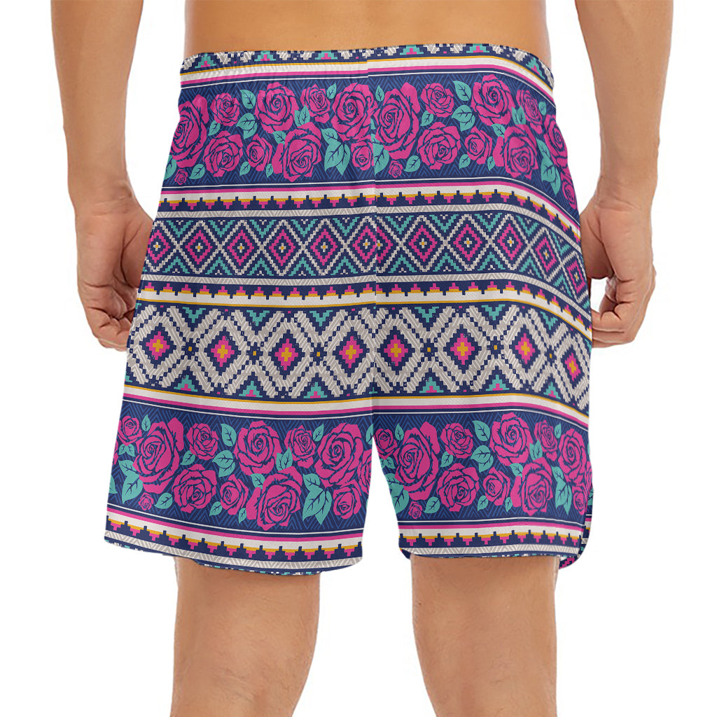 Native Tribal Ethnic Rose Pattern Print Men's Split Running Shorts