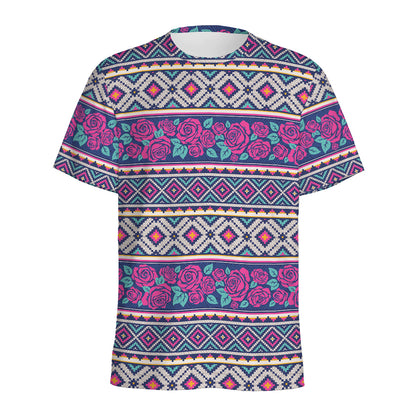 Native Tribal Ethnic Rose Pattern Print Men's Sports T-Shirt