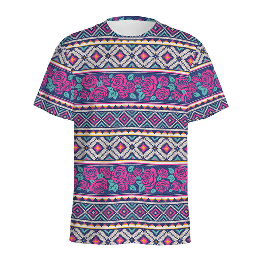 Native Tribal Ethnic Rose Pattern Print Men's Sports T-Shirt