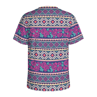 Native Tribal Ethnic Rose Pattern Print Men's Sports T-Shirt