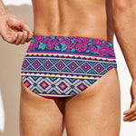 Native Tribal Ethnic Rose Pattern Print Men's Swim Briefs