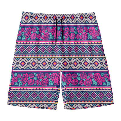 Native Tribal Ethnic Rose Pattern Print Men's Swim Trunks