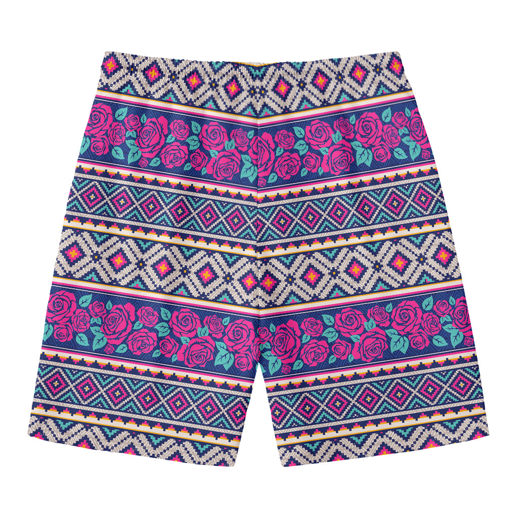 Native Tribal Ethnic Rose Pattern Print Men's Swim Trunks
