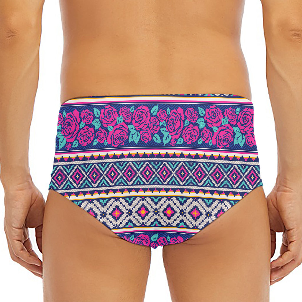 Native Tribal Ethnic Rose Pattern Print Men's Triangle Swim Briefs
