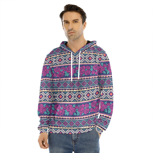 Native Tribal Ethnic Rose Pattern Print Men's Velvet Pullover Hoodie