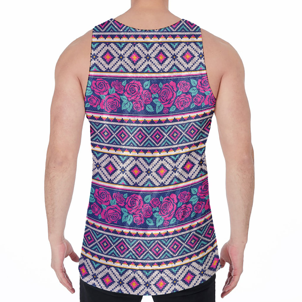 Native Tribal Ethnic Rose Pattern Print Men's Velvet Tank Top