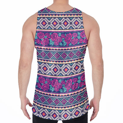 Native Tribal Ethnic Rose Pattern Print Men's Velvet Tank Top