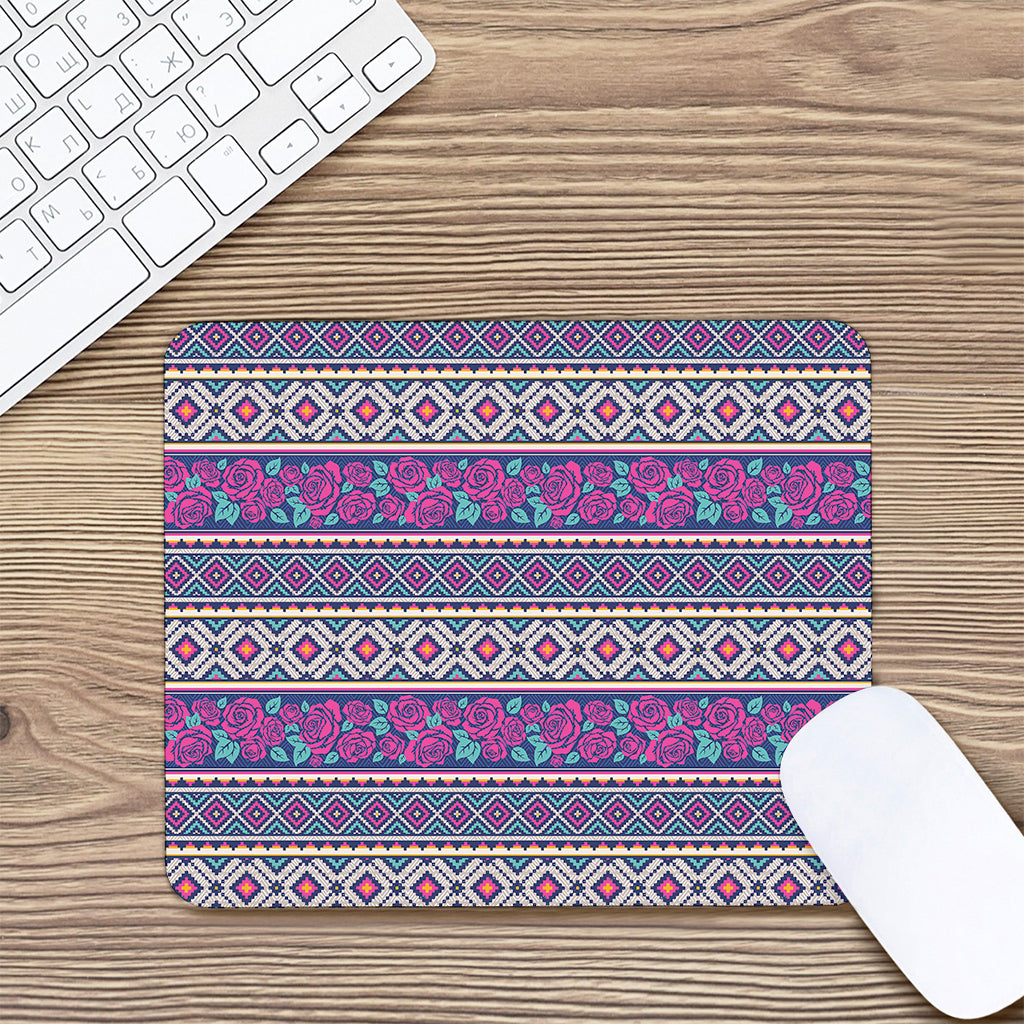 Native Tribal Ethnic Rose Pattern Print Mouse Pad