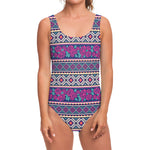 Native Tribal Ethnic Rose Pattern Print One Piece Swimsuit