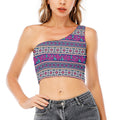 Native Tribal Ethnic Rose Pattern Print One Shoulder Crop Top