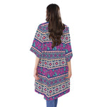 Native Tribal Ethnic Rose Pattern Print Open Front Beach Cover Up