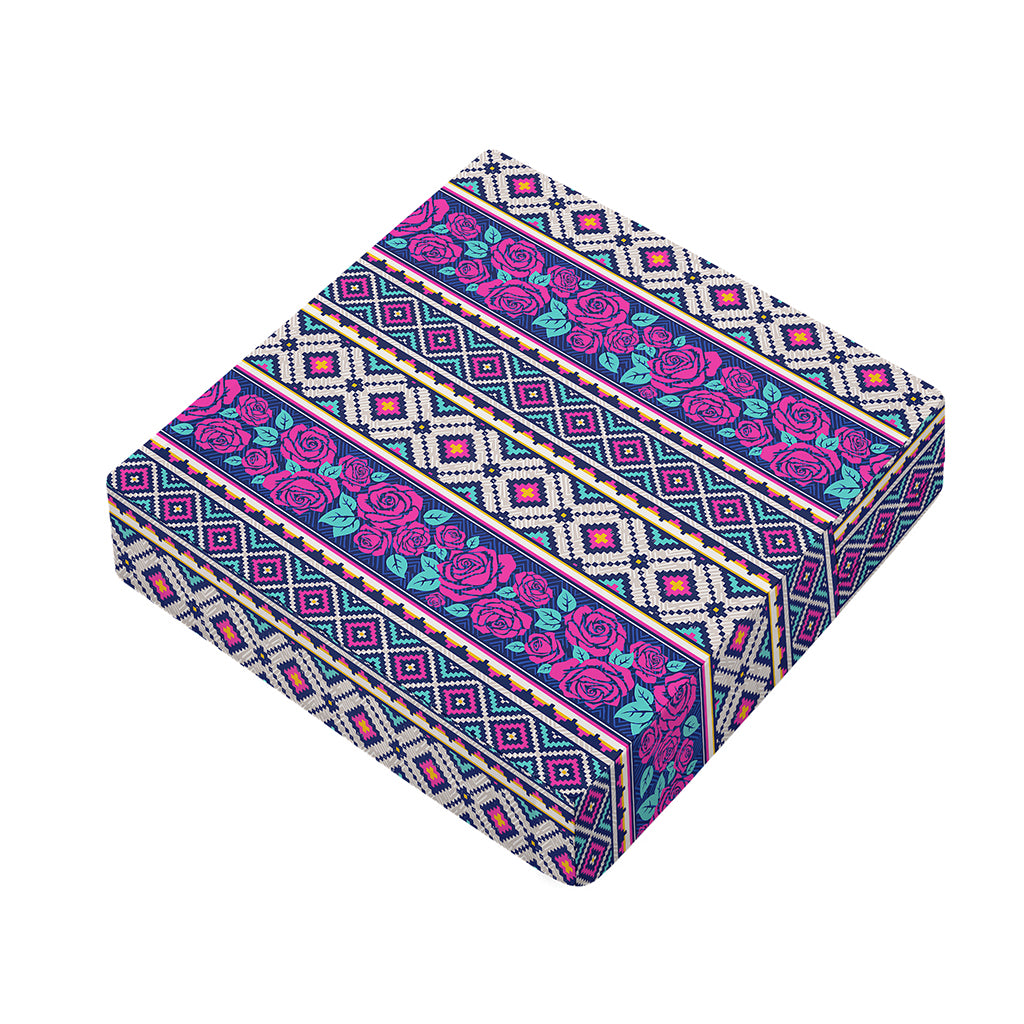 Native Tribal Ethnic Rose Pattern Print Outdoor Seat Cushion Cover