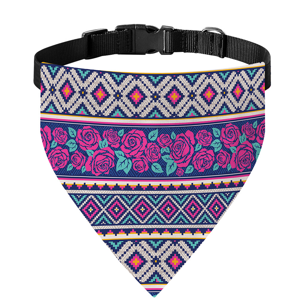 Native Tribal Ethnic Rose Pattern Print Over The Collar Dog Bandana