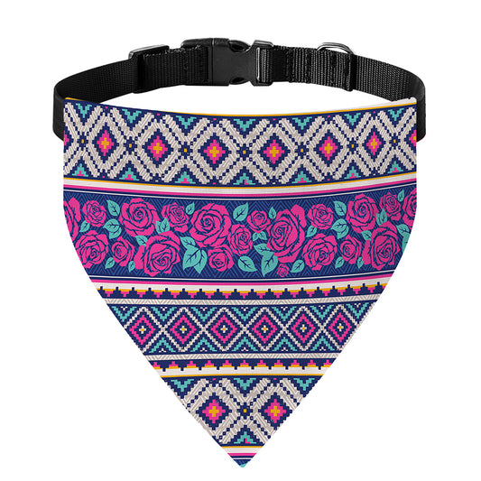 Native Tribal Ethnic Rose Pattern Print Over The Collar Dog Bandana
