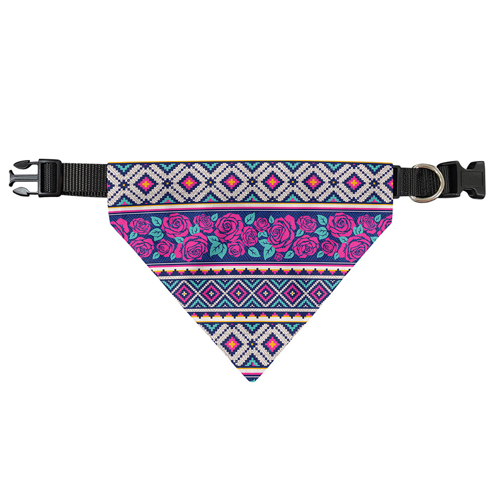 Native Tribal Ethnic Rose Pattern Print Over The Collar Dog Bandana