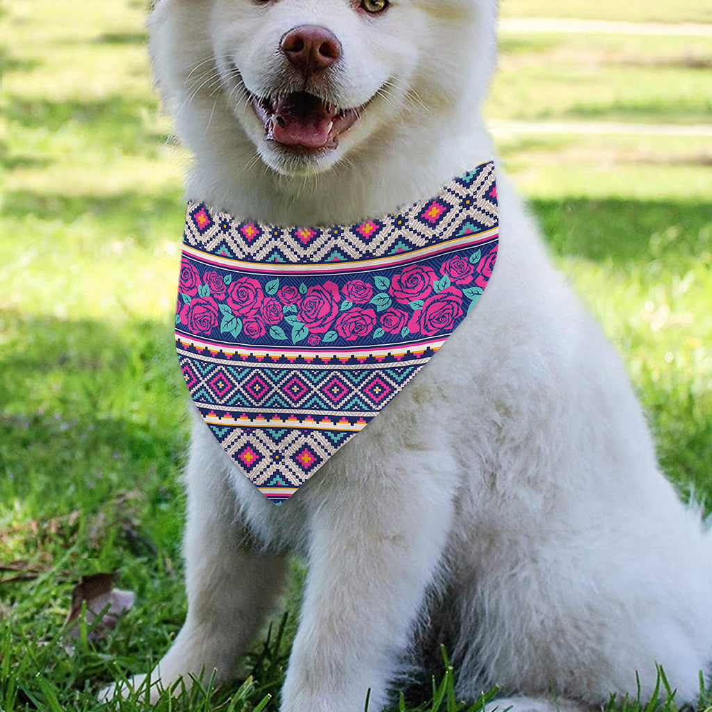 Native Tribal Ethnic Rose Pattern Print Over The Collar Dog Bandana