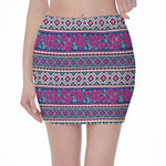 Native Tribal Ethnic Rose Pattern Print Pencil Mini Skirt