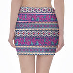 Native Tribal Ethnic Rose Pattern Print Pencil Mini Skirt