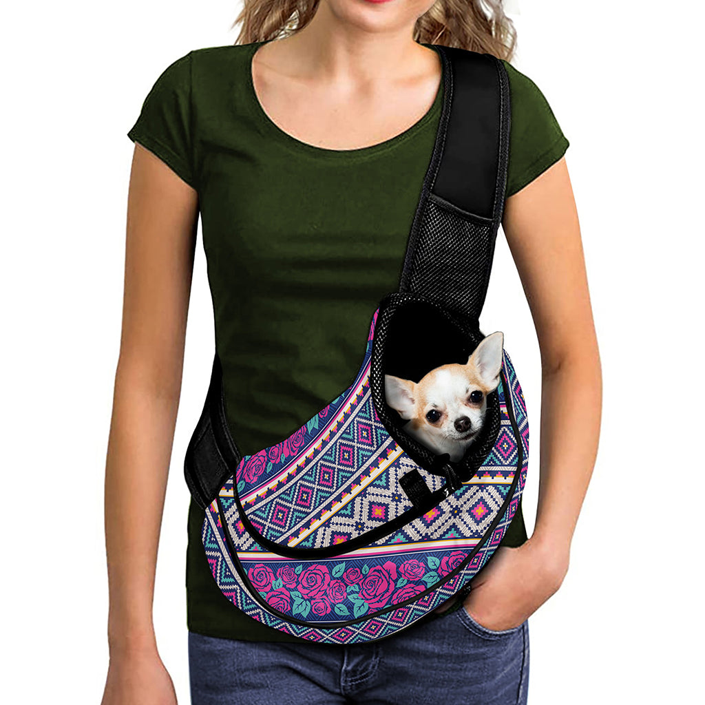Native Tribal Ethnic Rose Pattern Print Pet Sling Carrier