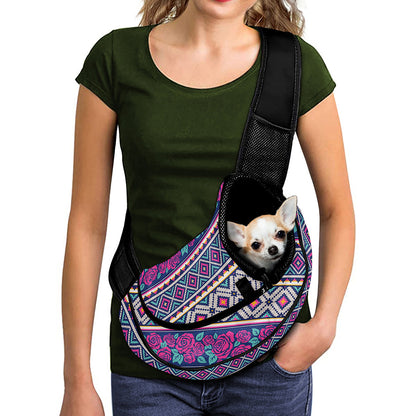 Native Tribal Ethnic Rose Pattern Print Pet Sling Carrier