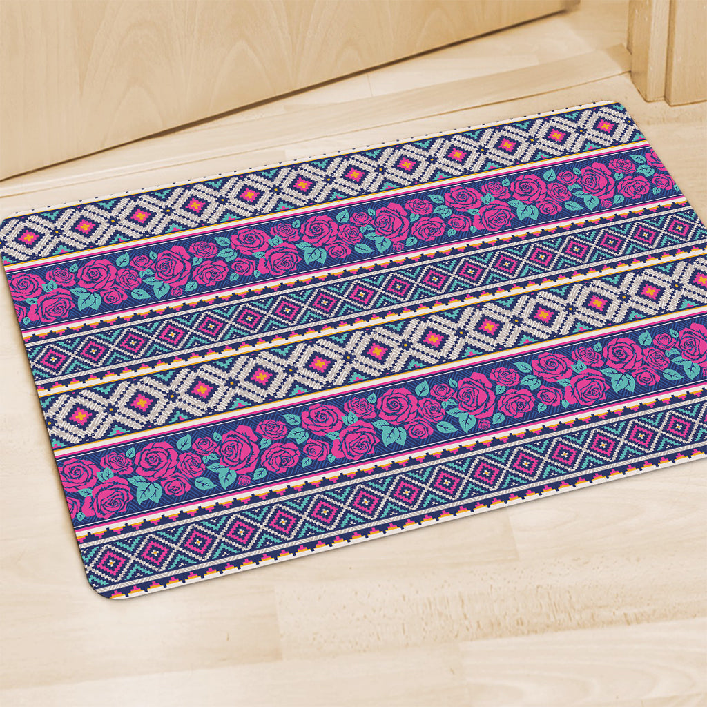 Native Tribal Ethnic Rose Pattern Print Polyester Doormat
