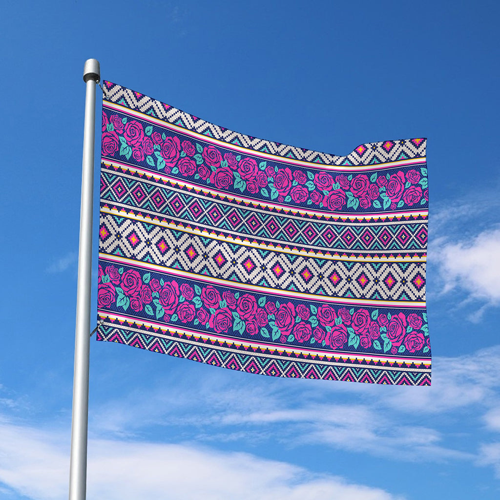 Native Tribal Ethnic Rose Pattern Print Polyester Flag