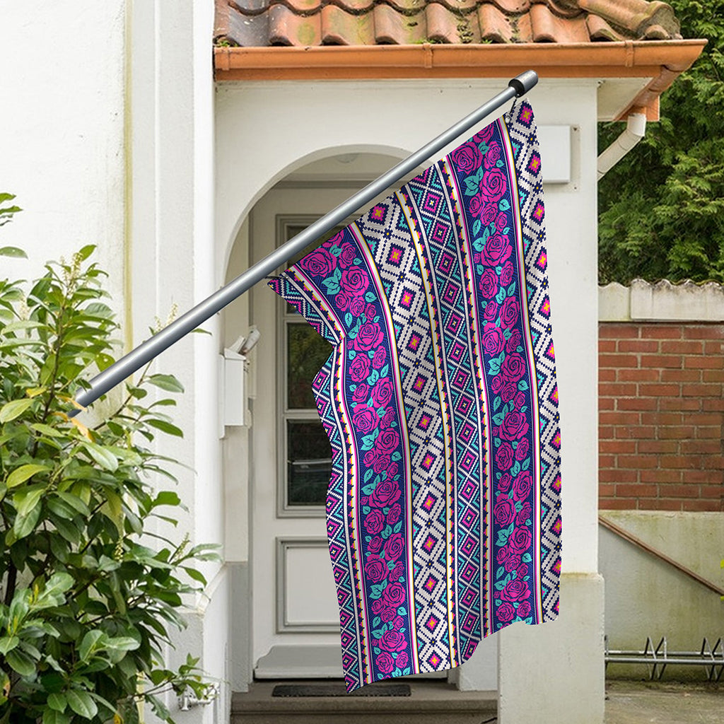 Native Tribal Ethnic Rose Pattern Print Polyester Flag