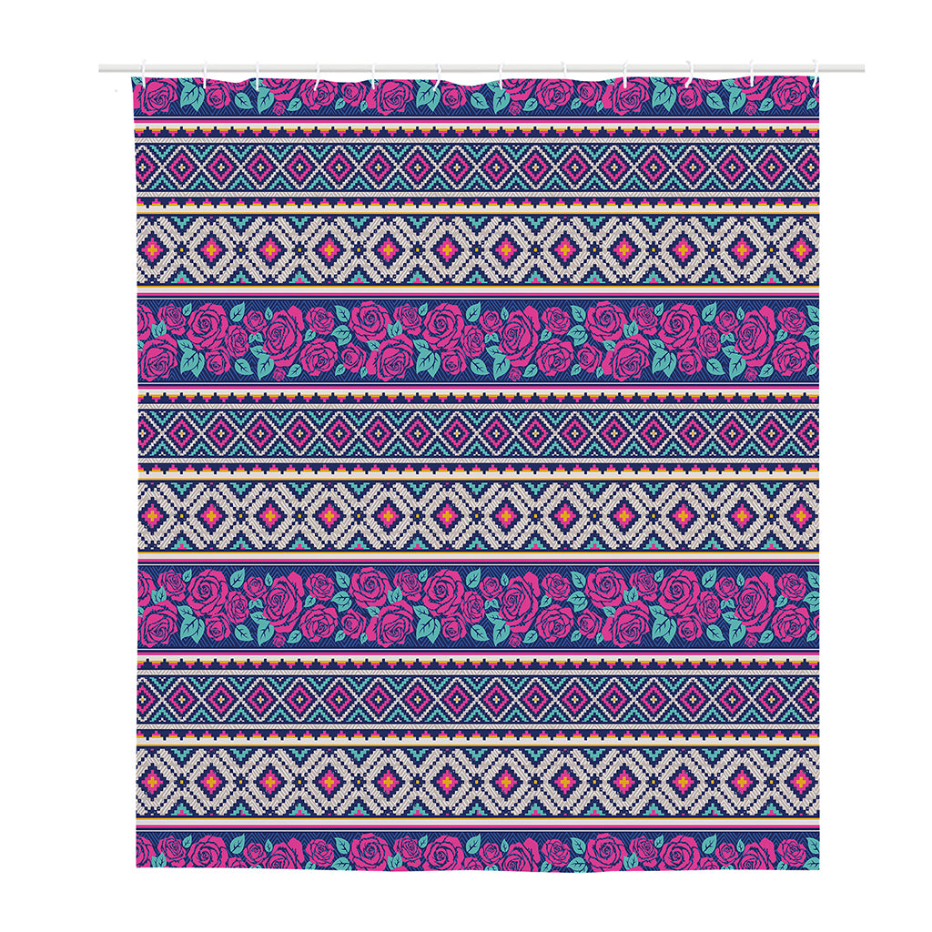 Native Tribal Ethnic Rose Pattern Print Polyester Shower Curtain