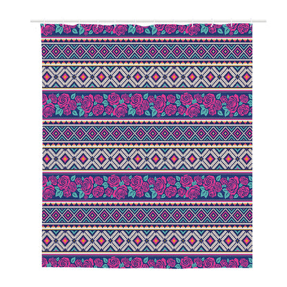 Native Tribal Ethnic Rose Pattern Print Polyester Shower Curtain