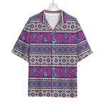 Native Tribal Ethnic Rose Pattern Print Rayon Hawaiian Shirt