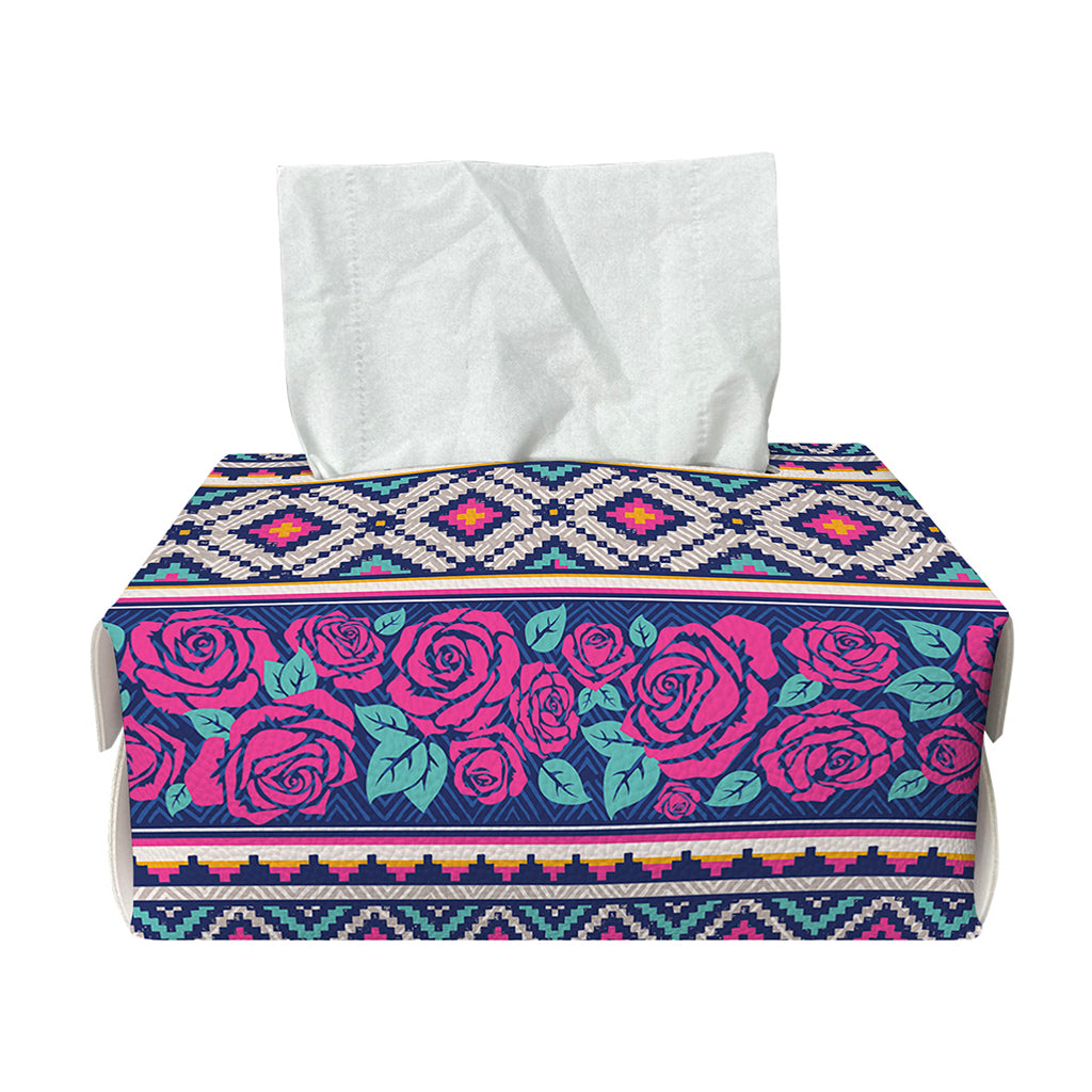 Native Tribal Ethnic Rose Pattern Print Rectangle Tissue Box Cover