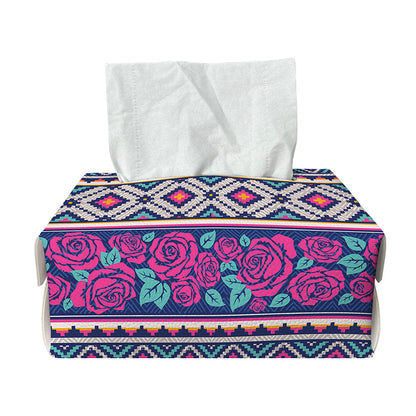 Native Tribal Ethnic Rose Pattern Print Rectangle Tissue Box Cover