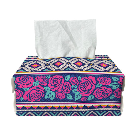 Native Tribal Ethnic Rose Pattern Print Rectangle Tissue Box Cover