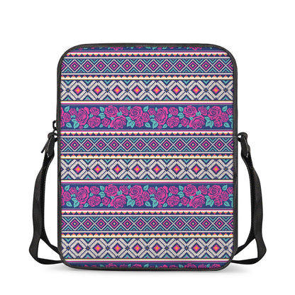 Native Tribal Ethnic Rose Pattern Print Rectangular Crossbody Bag