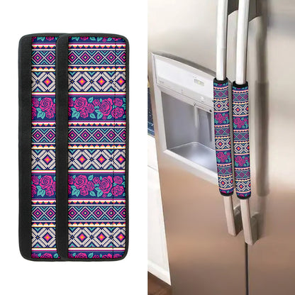 Native Tribal Ethnic Rose Pattern Print Refrigerator Handle Covers