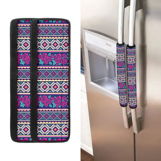 Native Tribal Ethnic Rose Pattern Print Refrigerator Handle Covers
