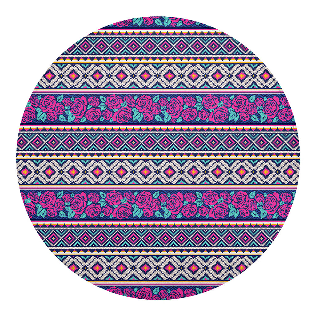 Native Tribal Ethnic Rose Pattern Print Round Blanket