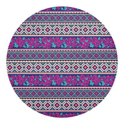 Native Tribal Ethnic Rose Pattern Print Round Blanket