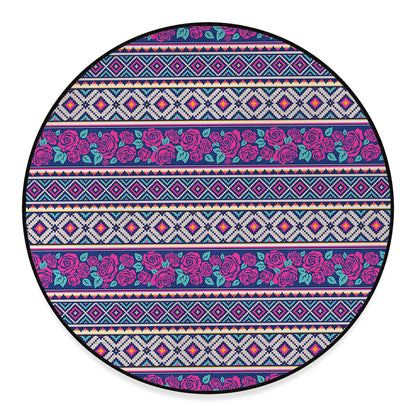 Native Tribal Ethnic Rose Pattern Print Round Floor Mat