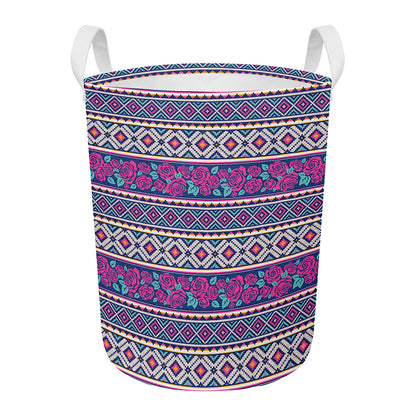Native Tribal Ethnic Rose Pattern Print Round Laundry Basket