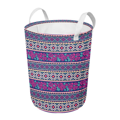 Native Tribal Ethnic Rose Pattern Print Round Laundry Basket